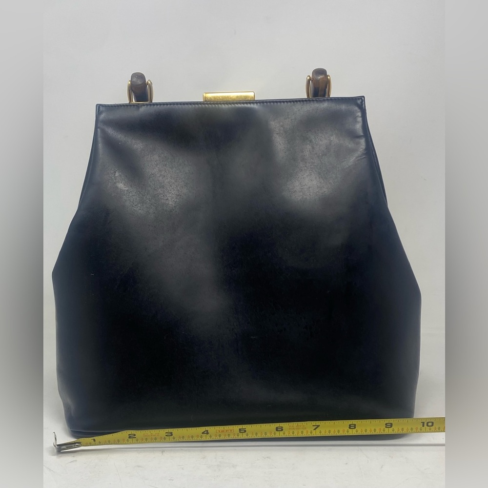 GUCCI Bamboo Clasp Top Hand Bag Leather Black Vintage - Picture 15 of 16